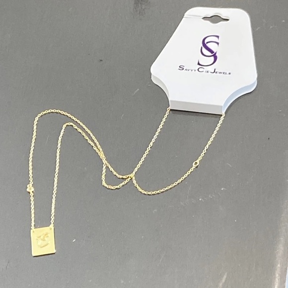 Savvy Cie Jewels 18K Gold Vermeil CZ Script Initial Pendant Necklace Letter E - Picture 6 of 8